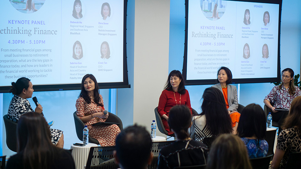 Endowus Leadership Forum panel discussion - speakers from BlackRock, Fidelity, Natixis, GMO - International Women's Day
